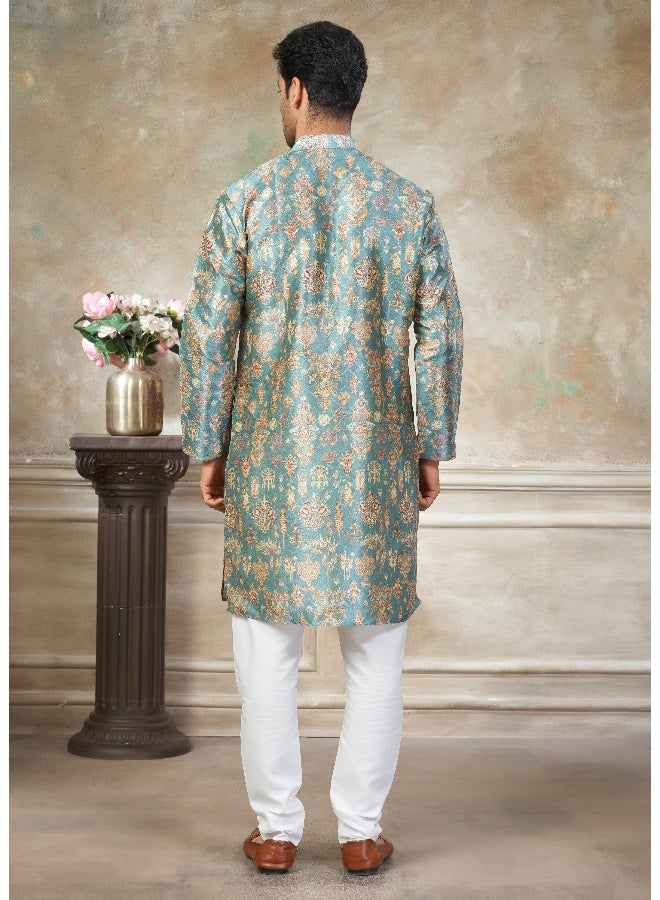OUTLUK Sky Blue Premium Silk Kurta for Men - Image 2